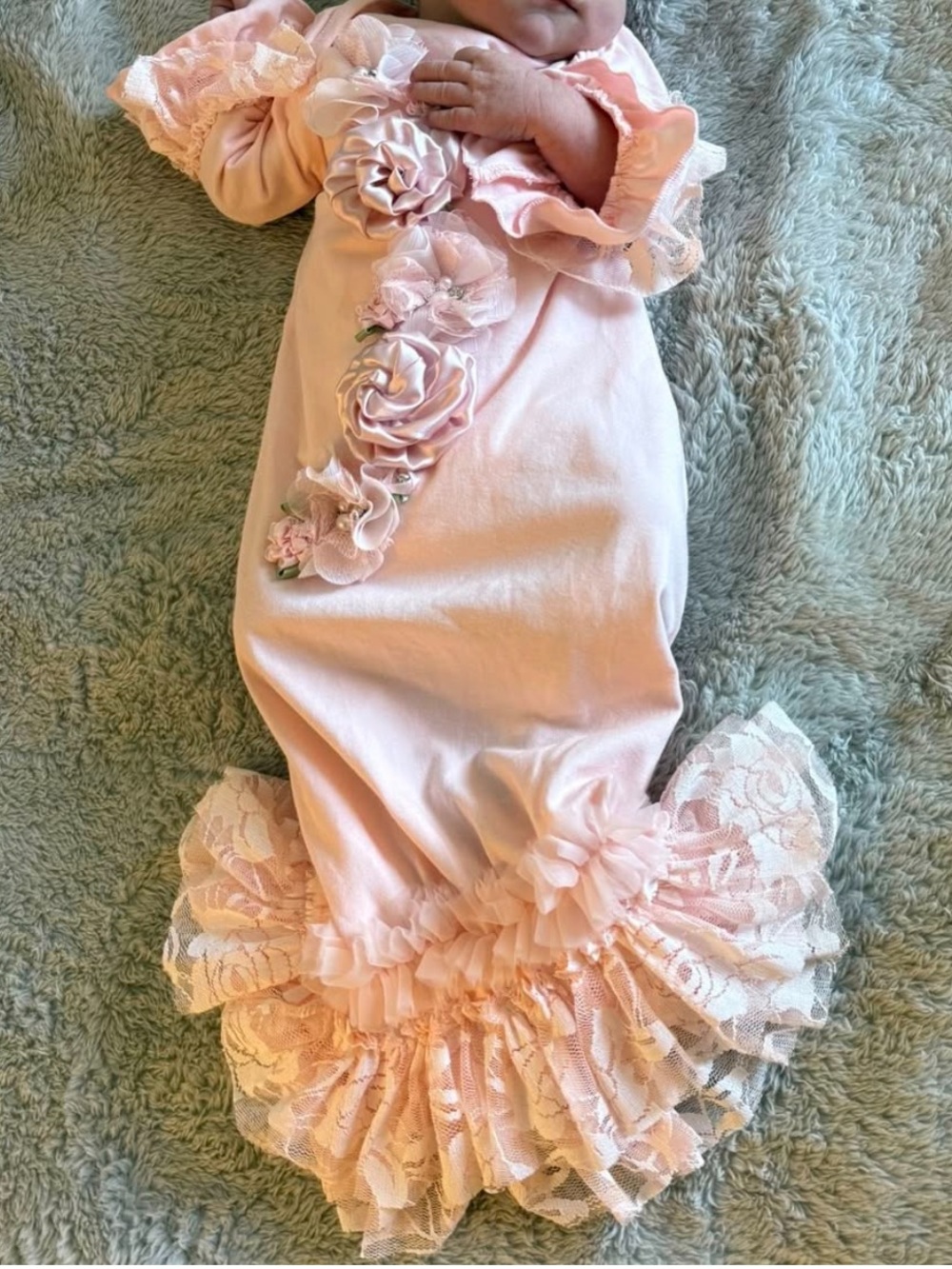 Newborn Girl Take Home Outfit, Pink Lace Bring Home Gown by Baby Posh Blossom